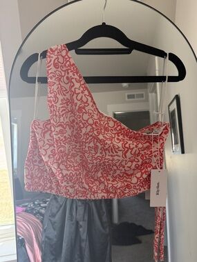 Rhythm Coral and White One-Shoulder Crop Top